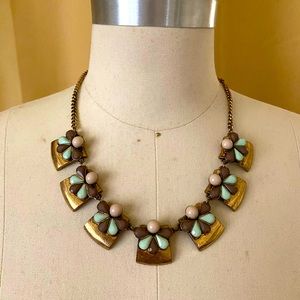 New York and Co Floral Chunky Necklace Blue and Gold
